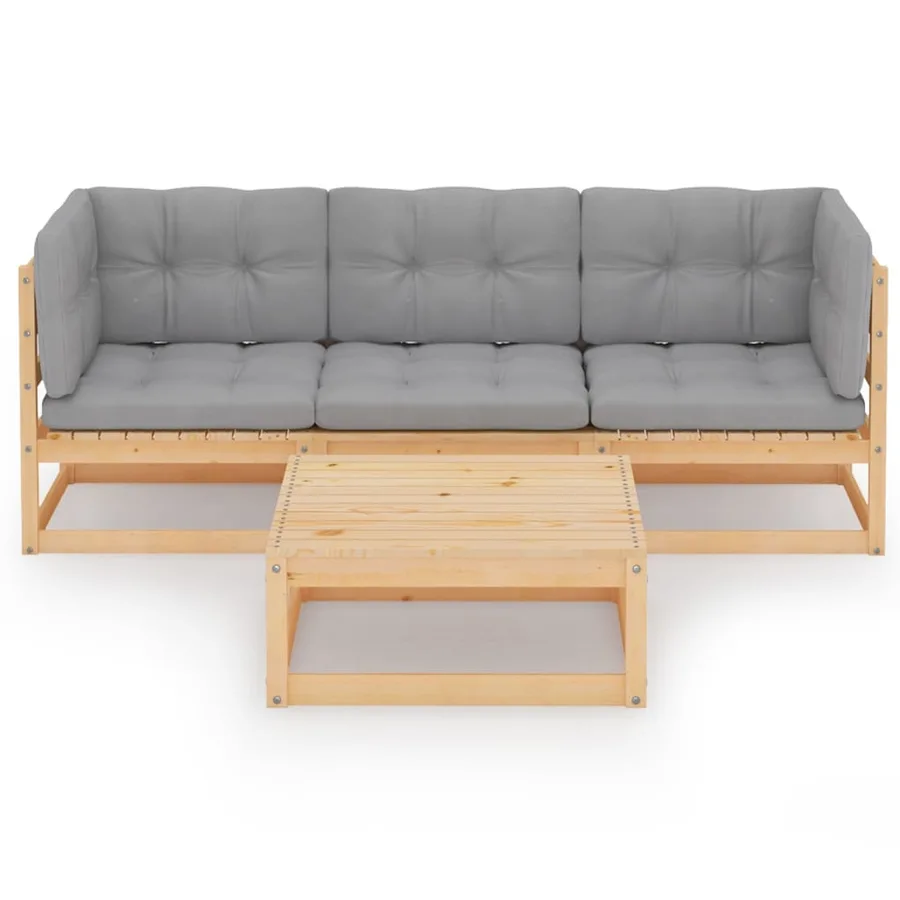 Salon de jardin 4 pcs avec coussins Bois de pin massif - 2