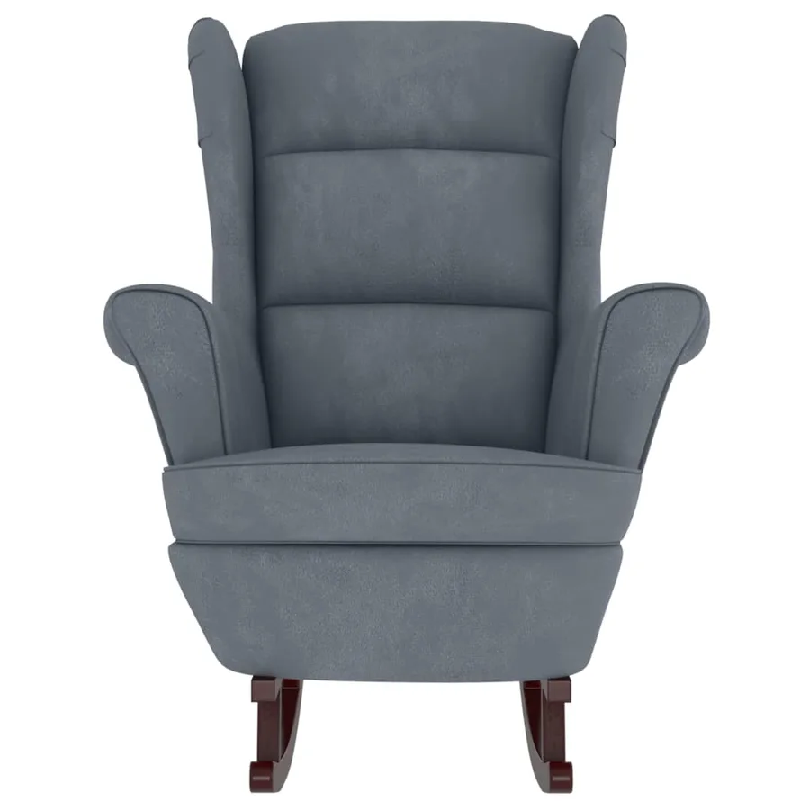 Fauteuil à bascule à oreilles en velours gris foncé bois massif - 5