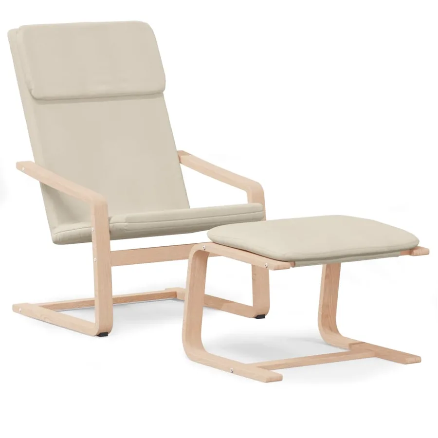 Chaise de relaxation avec repose-pied Crème Tissu - 2