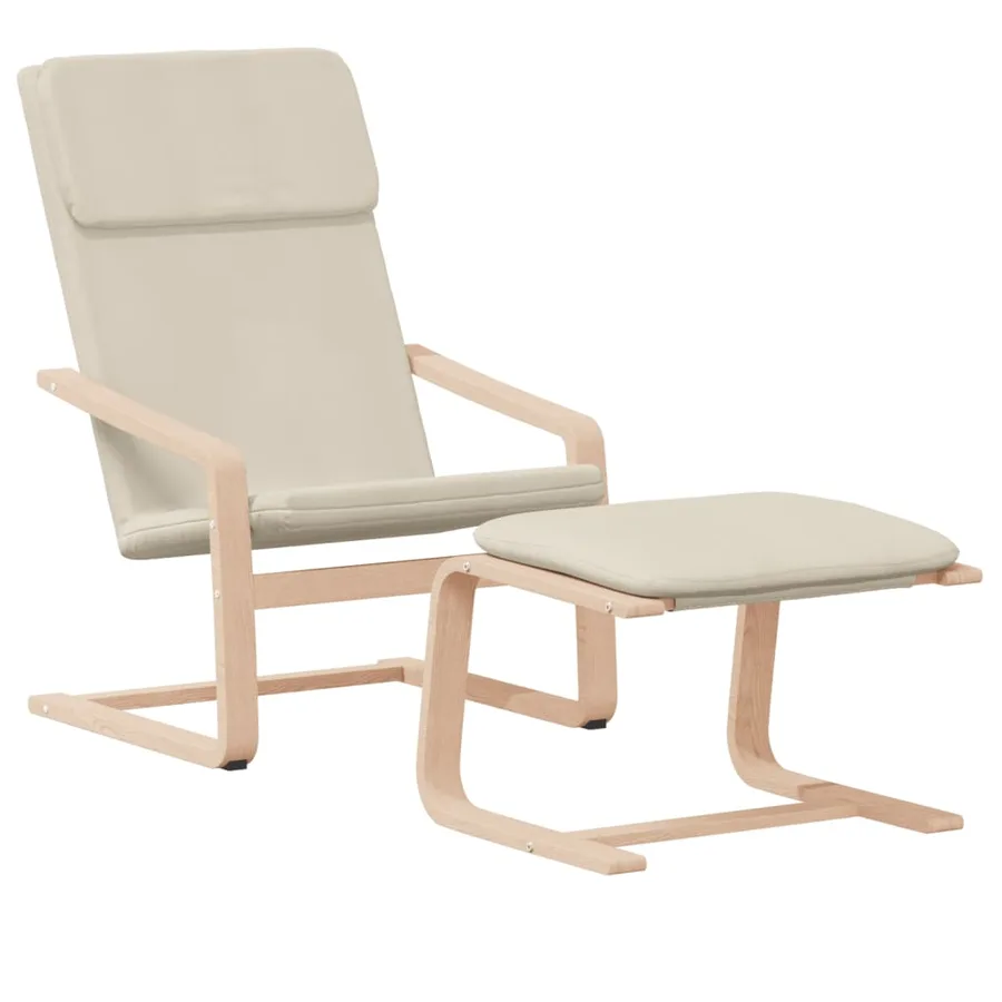 Chaise de relaxation avec repose-pied Crème Tissu - 3