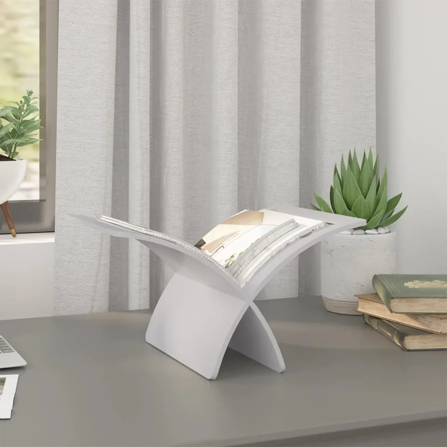 Porte-revue en bois sur pied Blanc - 3