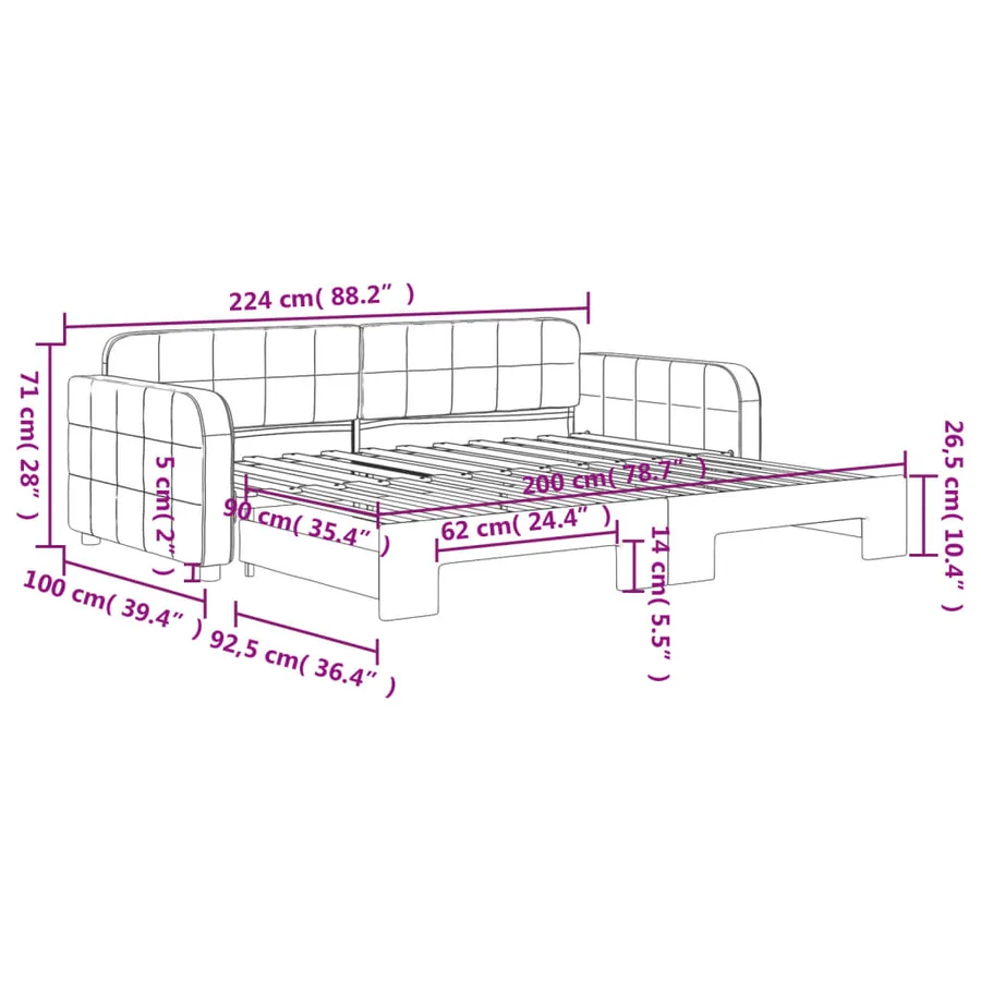 Lit de jour avec gigogne sans matelas gris clair 90x200 cm - 11