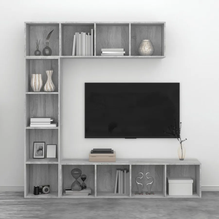 Ensemble bibliothèque/meuble TV 3 pcs Sonoma gris 180x30x180 cm - 4