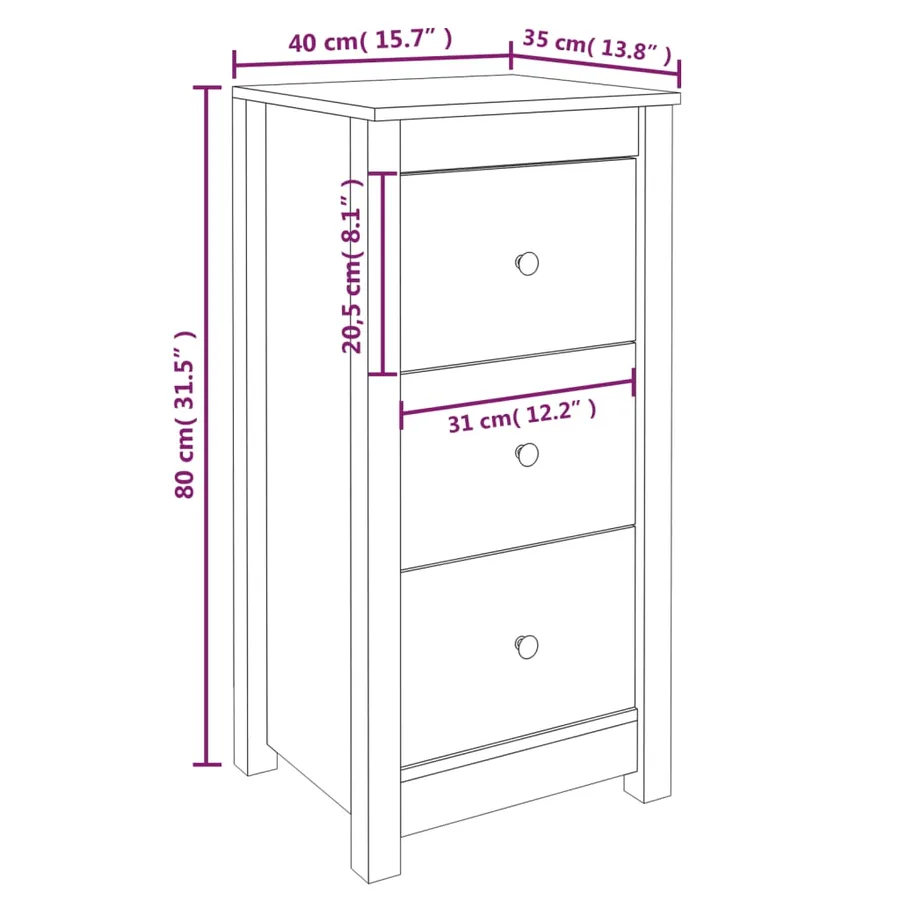 Buffet 40x35x80 cm bois massif de pin - 9