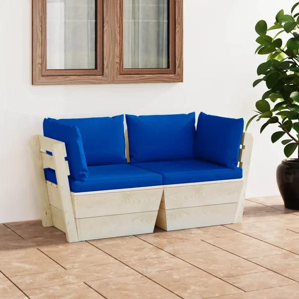 Canapé palette à 2 places de jardin avec coussins Bois d'épicéa