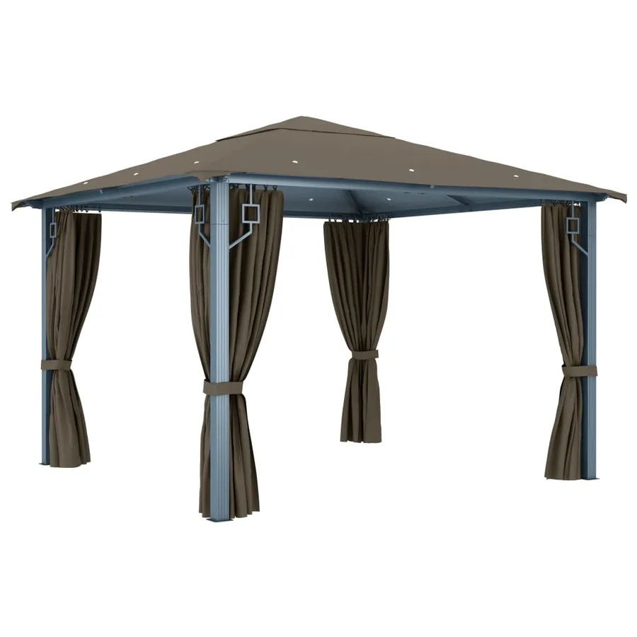 Tonnelle avec rideau et lumières LED 3x3 m Taupe Aluminium - 6