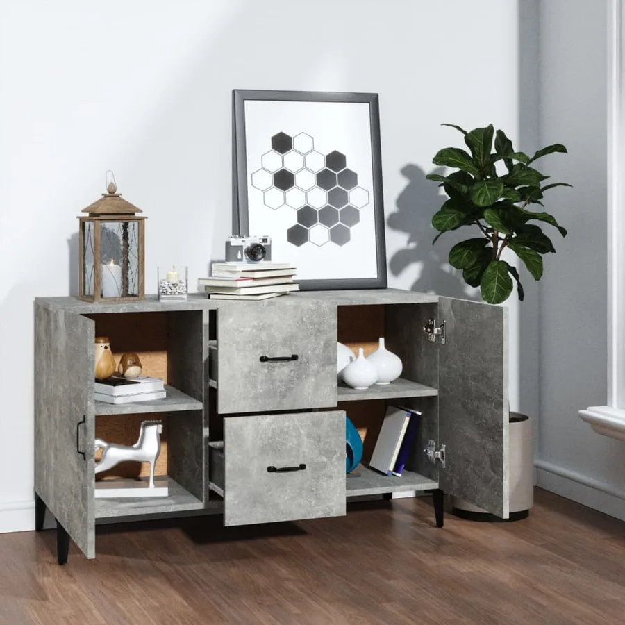 Buffet gris béton 100x36x60 cm bois d'ingénierie - 3