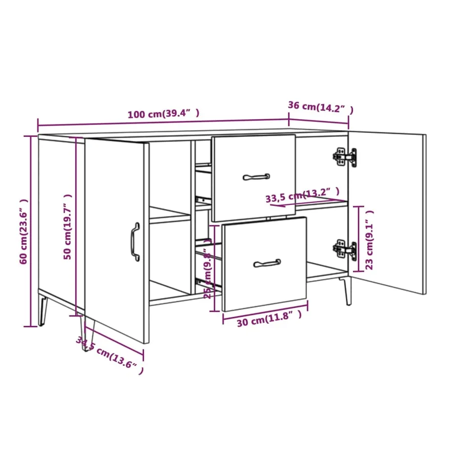 Buffet gris béton 100x36x60 cm bois d'ingénierie - 8
