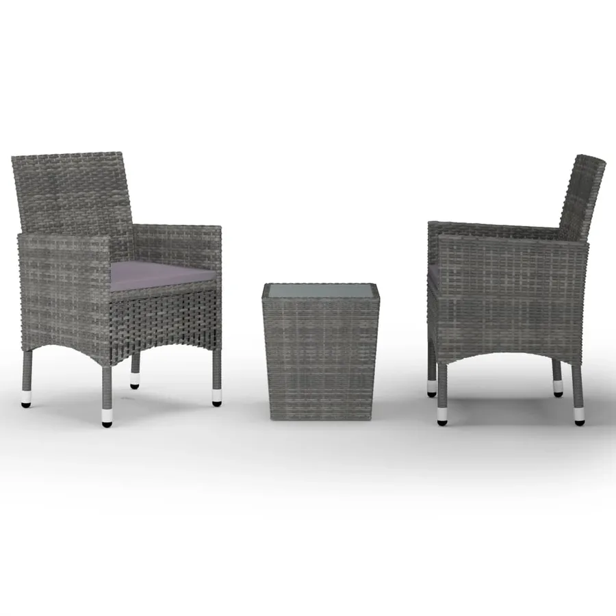Ensemble de bistro 3 pcs Résine tressée et verre trempé Gris - 2
