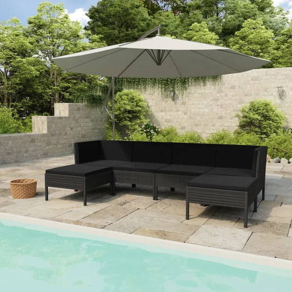 Salon de jardin 6 pcs avec coussins résine tressée noir
