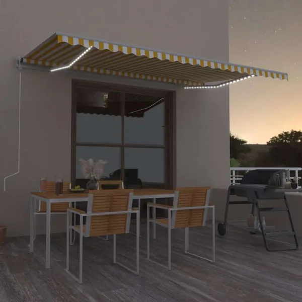 Auvent automatique capteur de vent LED 500x350cm Jaune et blanc