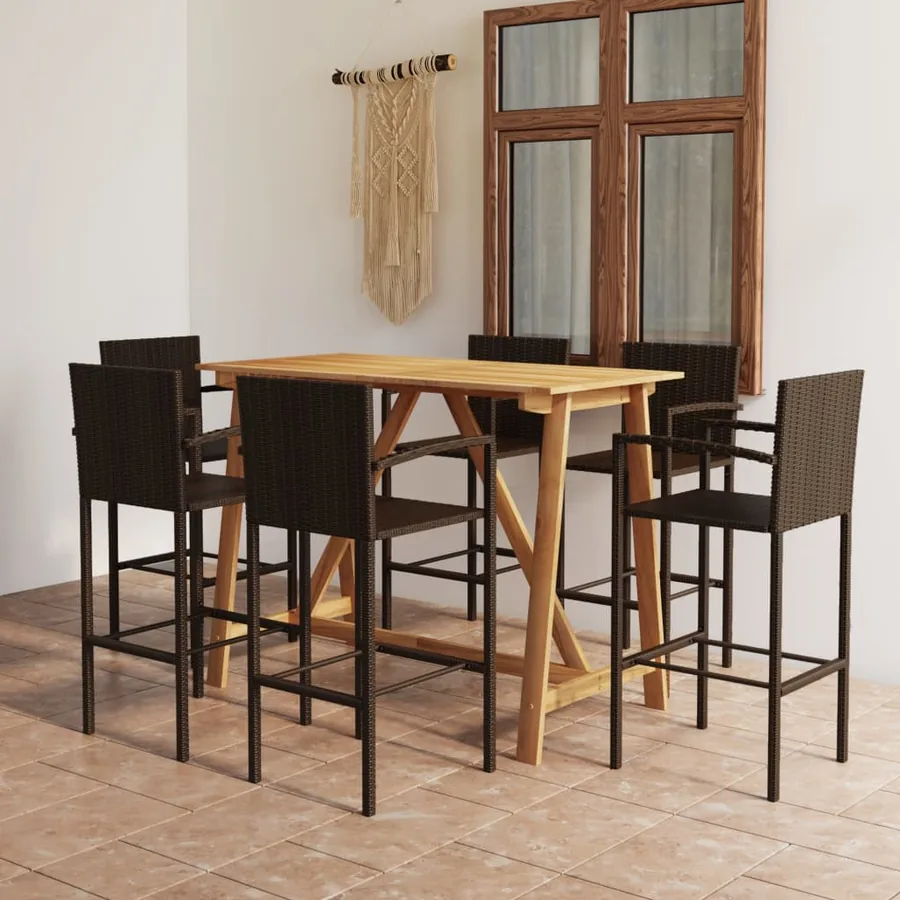 Ensemble de bar de jardin 7 pcs Marron