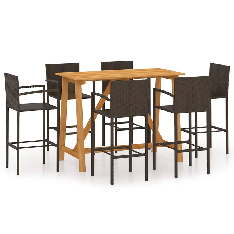 Ensemble de bar de jardin 7 pcs Marron - 2