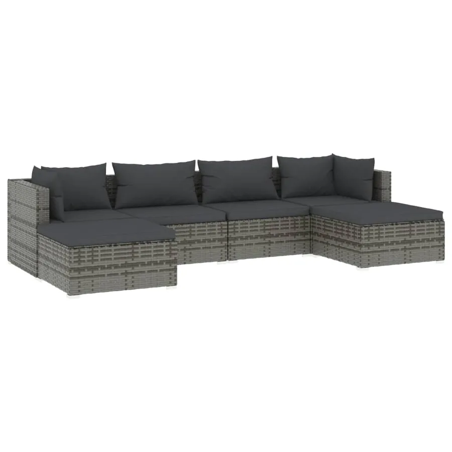 Salon de jardin 6 pcs avec coussins Résine tressée Gris - 2