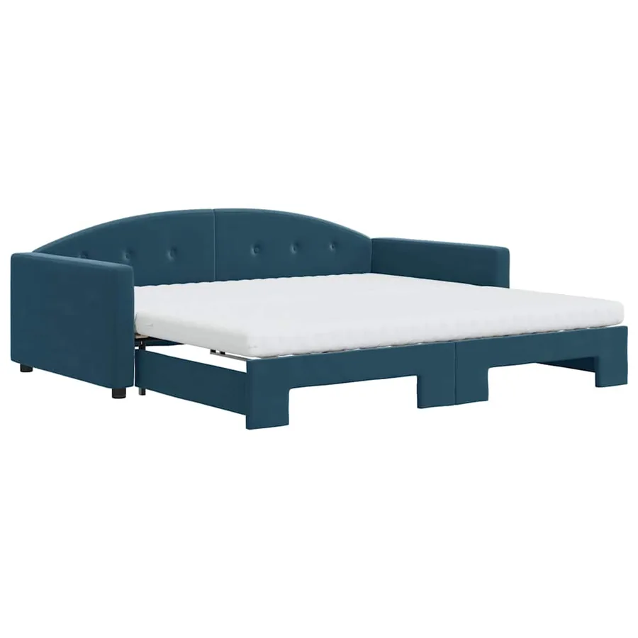 Lit de jour avec lit gigogne et matelas bleu 100x200 cm velours - 2