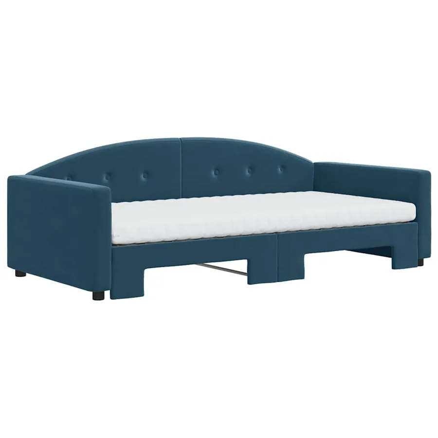 Lit de jour avec lit gigogne et matelas bleu 100x200 cm velours - 3