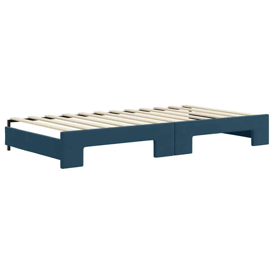 Lit de jour avec lit gigogne et matelas bleu 100x200 cm velours - 5