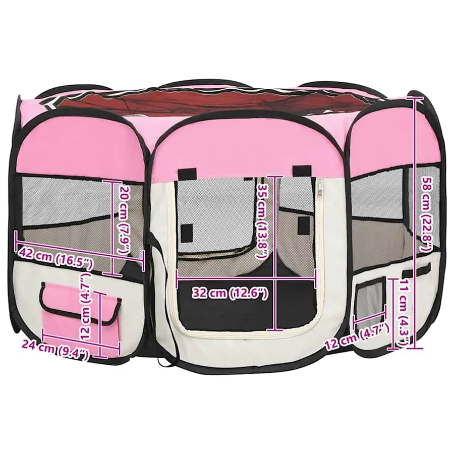 Parc pliable pour chien avec sac de transport Rose 110x110x58cm - 10