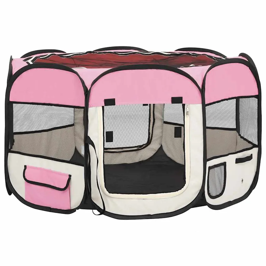 Parc pliable pour chien avec sac de transport Rose 110x110x58cm - 2