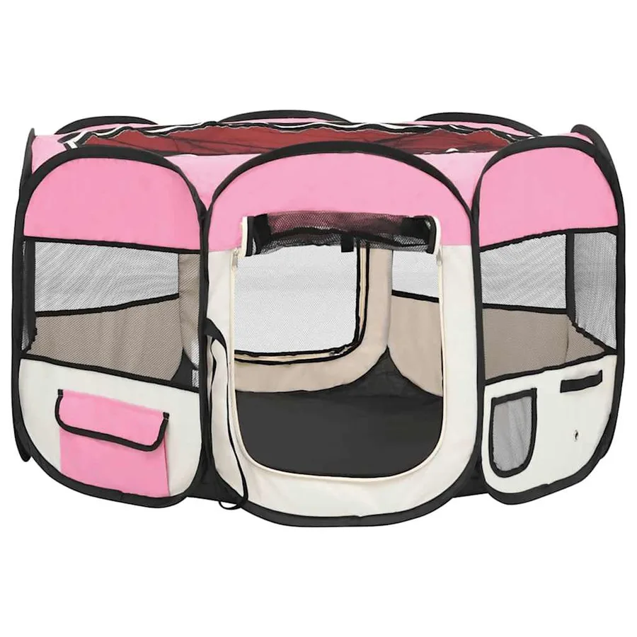 Parc pliable pour chien avec sac de transport Rose 110x110x58cm - 3