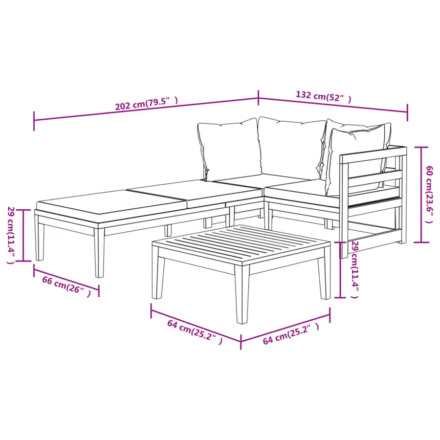 Salon de jardin 3 pcs avec coussins blanc crème Bois d'acacia - 13