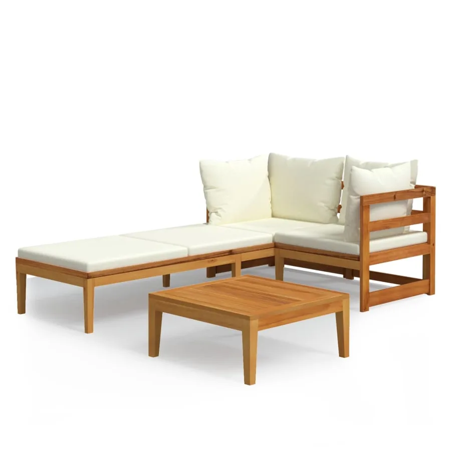 Salon de jardin 3 pcs avec coussins blanc crème Bois d'acacia - 2