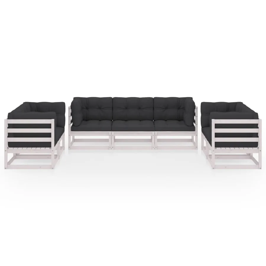 Salon de jardin 7 pcs avec coussins Bois de pin massif - 3