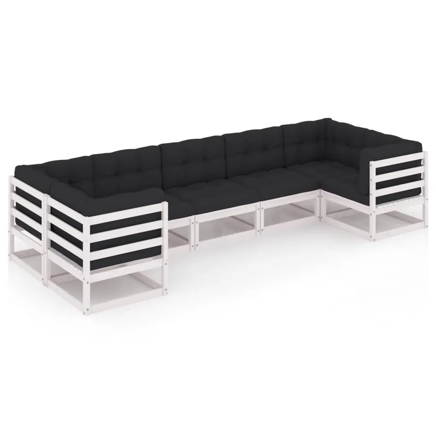 Salon de jardin 7 pcs avec coussins blanc bois de pin massif - 2