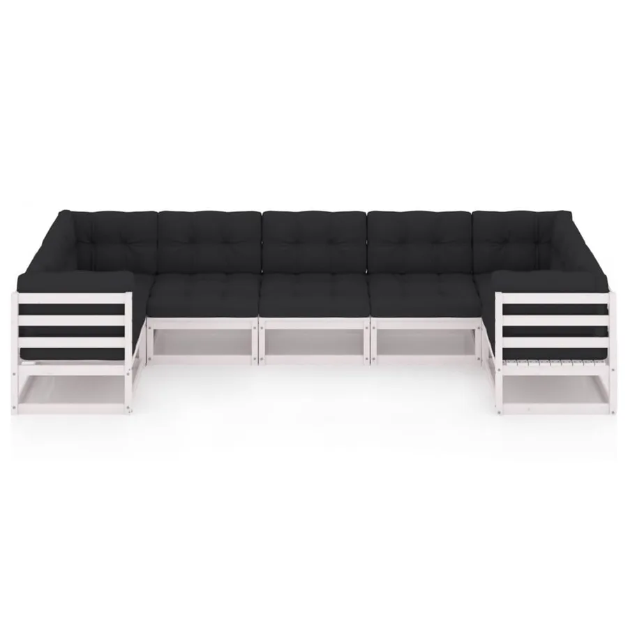 Salon de jardin 7 pcs avec coussins blanc bois de pin massif - 3