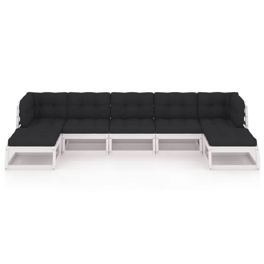 Salon de jardin 7 pcs avec coussins blanc bois de pin massif - 3