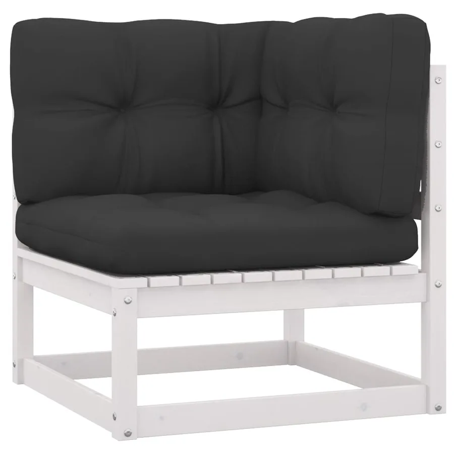 Salon de jardin 7 pcs avec coussins blanc bois de pin massif - 4