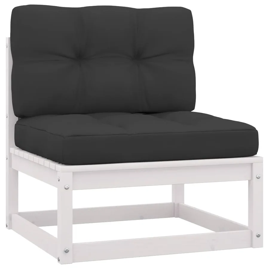 Salon de jardin 7 pcs avec coussins blanc bois de pin massif - 5