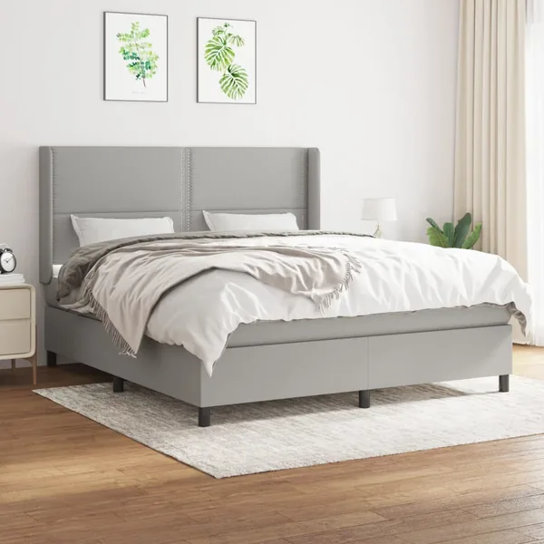 Sommier à lattes de lit avec matelas Gris clair 180x200cm Tissu