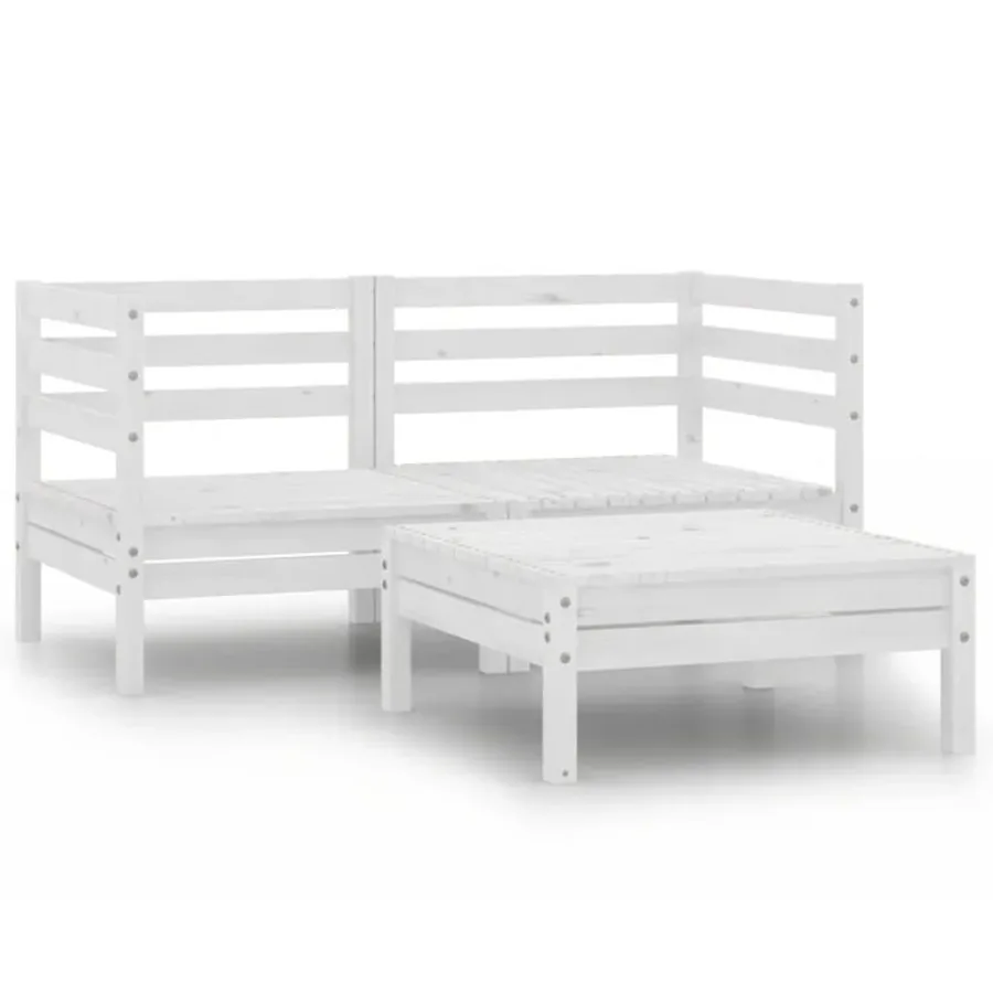 Salon de jardin 3 pcs Bois de pin massif Blanc