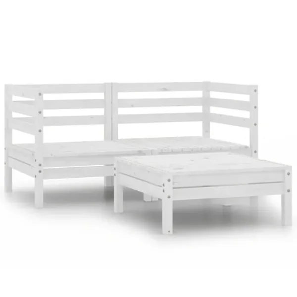 Salon de jardin 3 pcs Bois de pin massif Blanc