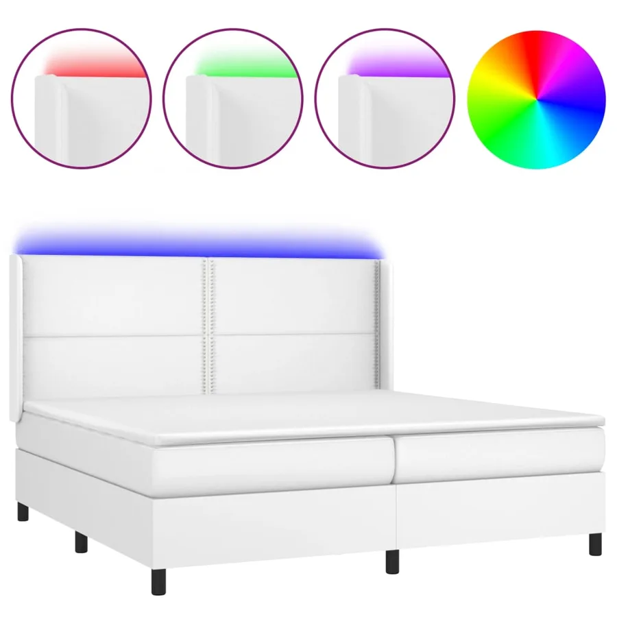 Sommier à lattes de lit matelas LED Blanc 200x200 cm Similicuir - 2