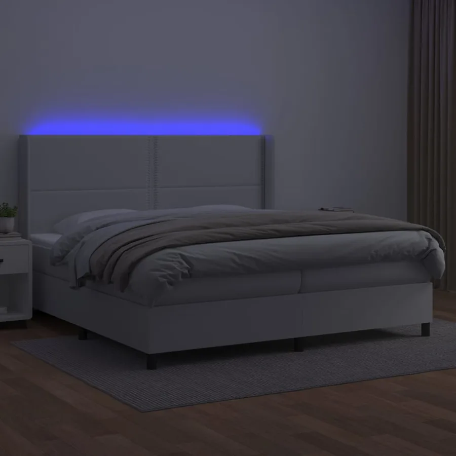 Sommier à lattes de lit matelas LED Blanc 200x200 cm Similicuir - 3