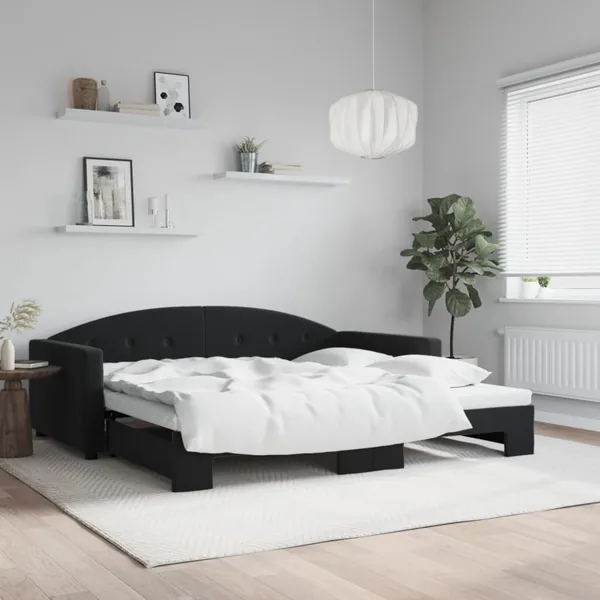 Lit de jour avec gigogne sans matelas noir 100x200 cm