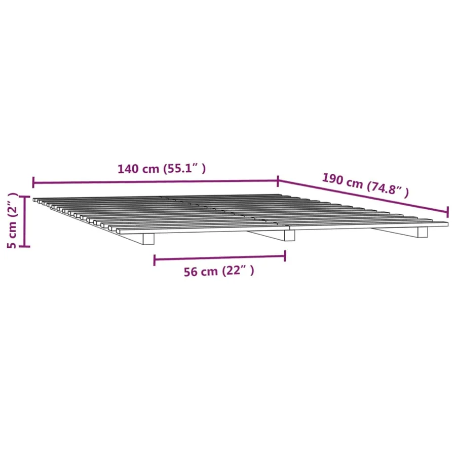 Cadre de lit sans matelas blanc 140x190 cm bois de pin massif - 8