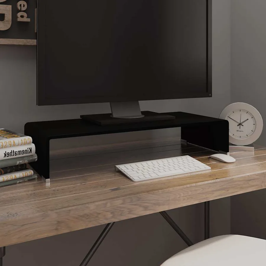 Meuble TV/support pour moniteur 70x30x13 cm verre noir