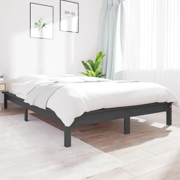 Cadre de lit sans matelas gris 160x200 cm bois massif