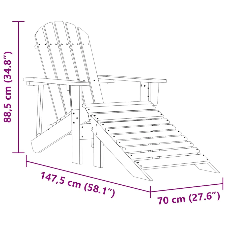 Chaise de jardin Adirondack avec pouf bois de sapin solide rose - 8
