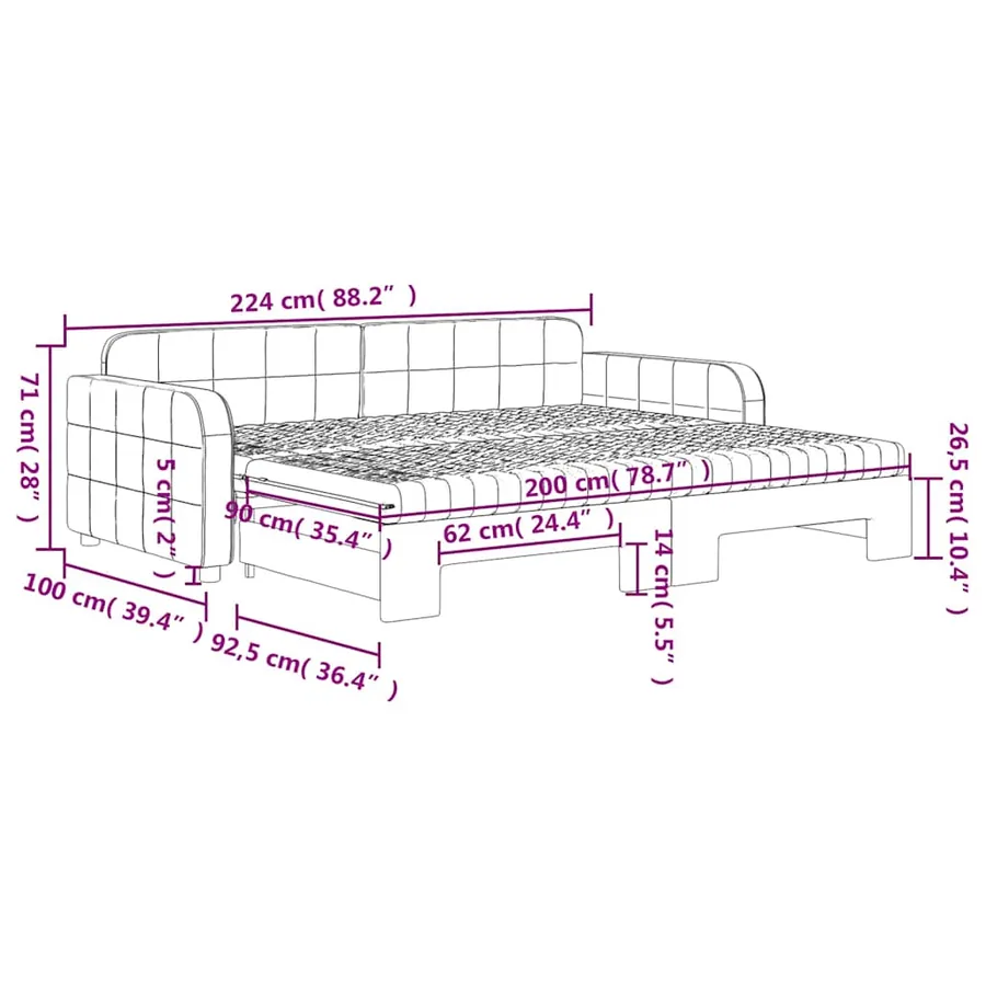 Lit de jour avec gigogne et matelas noir 90x200 cm velours - 12