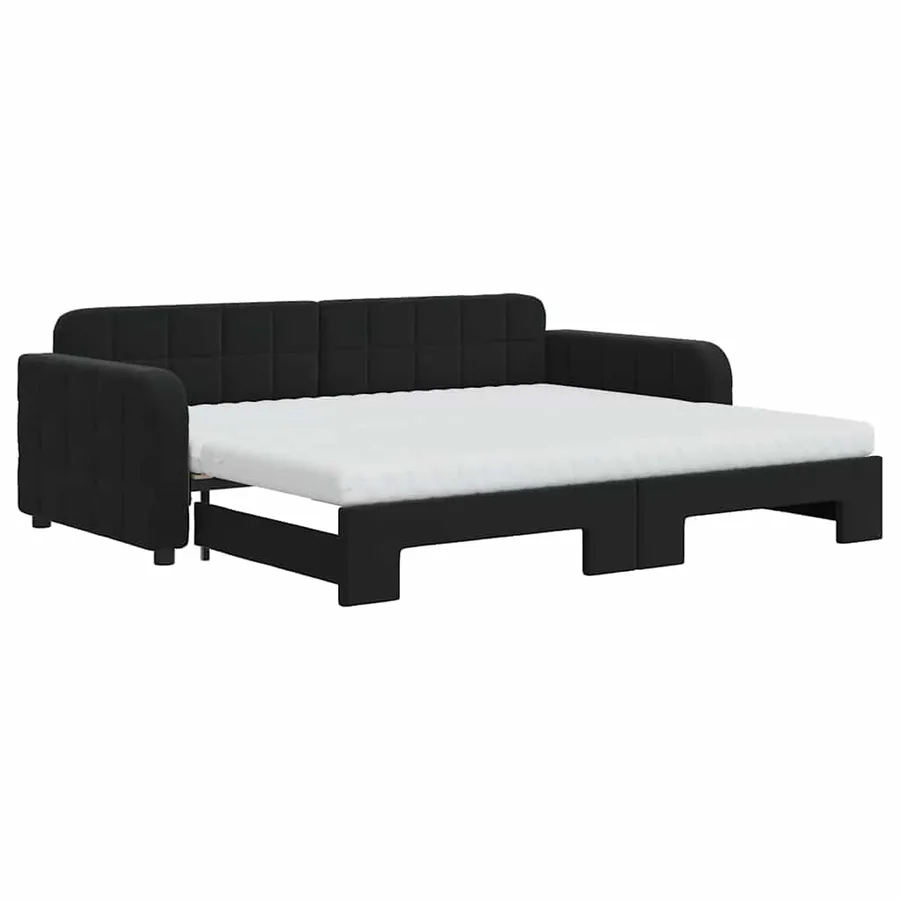 Lit de jour avec gigogne et matelas noir 90x200 cm velours - 2