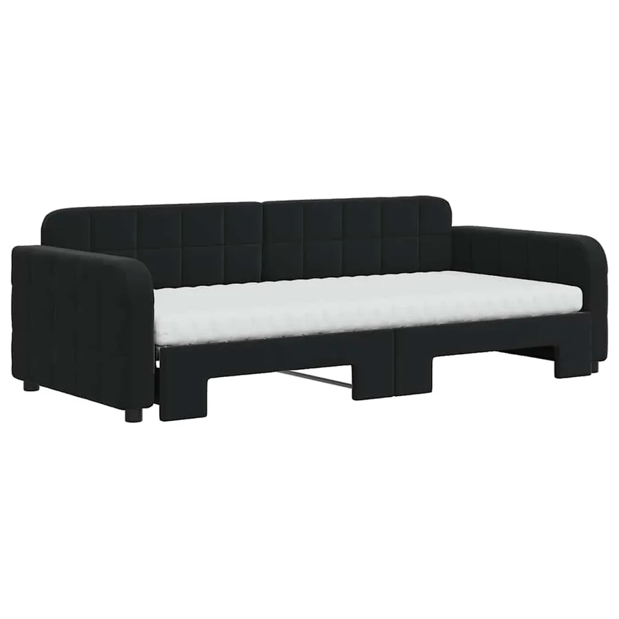 Lit de jour avec gigogne et matelas noir 90x200 cm velours - 3