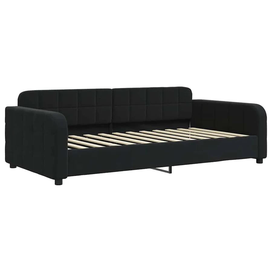 Lit de jour avec gigogne et matelas noir 90x200 cm velours - 4