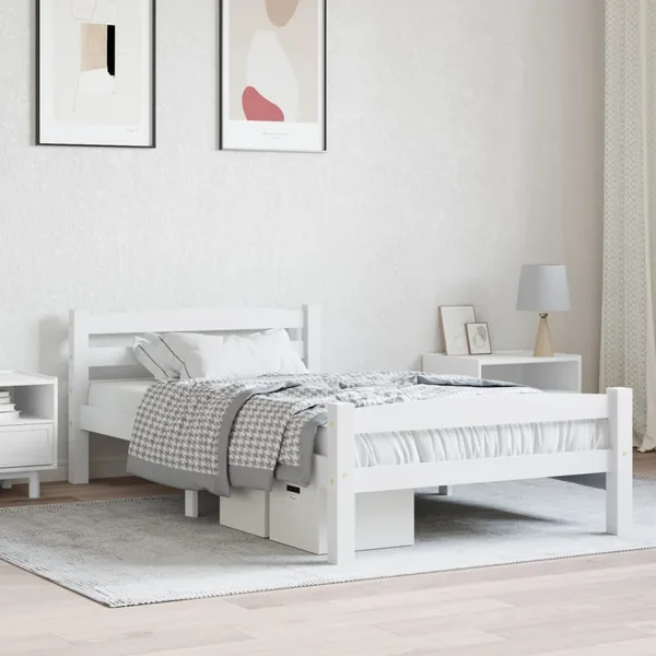 Cadre de lit sans matelas blanc bois de pin massif 90x200 cm