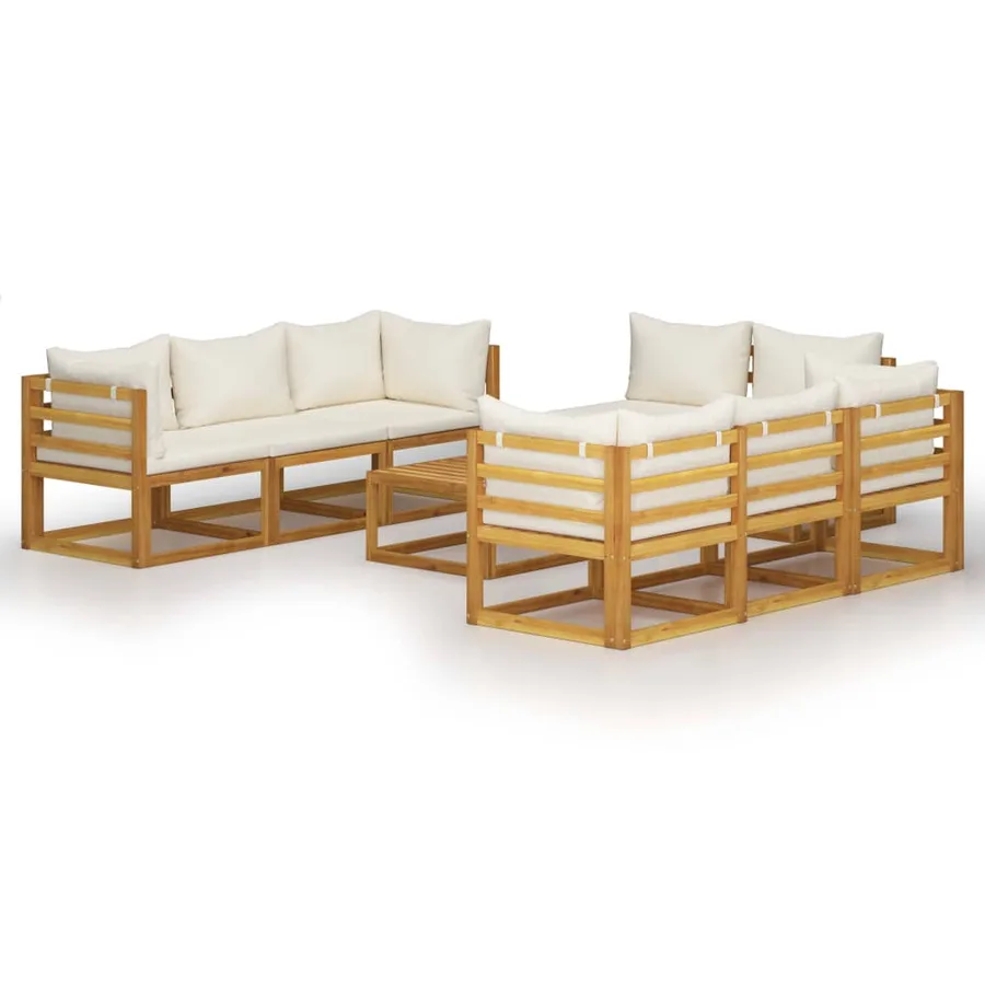 Salon de jardin 9 pcs avec coussin Crème Bois d'acacia solide - 2