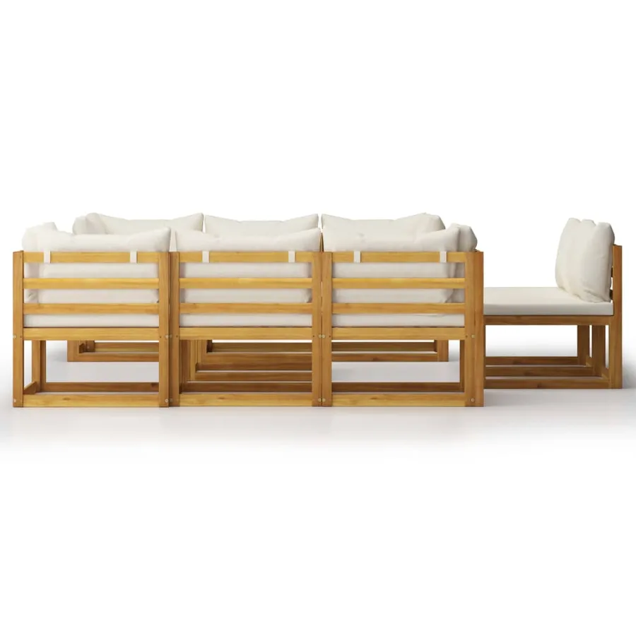 Salon de jardin 9 pcs avec coussin Crème Bois d'acacia solide - 3