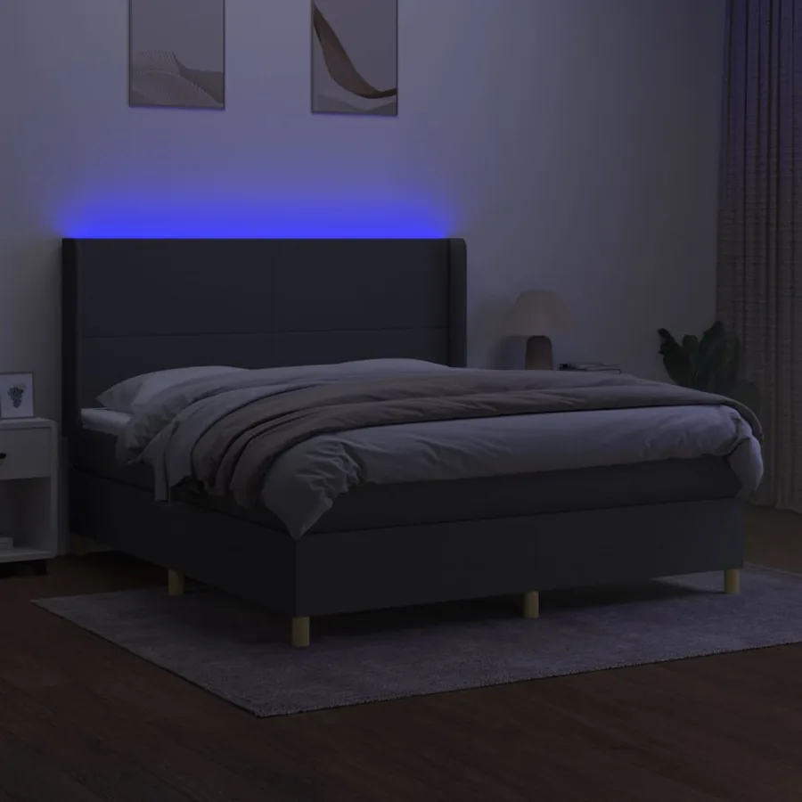 Sommier à lattes de lit matelas LED Gris foncé 180x200 cm Tissu - 3